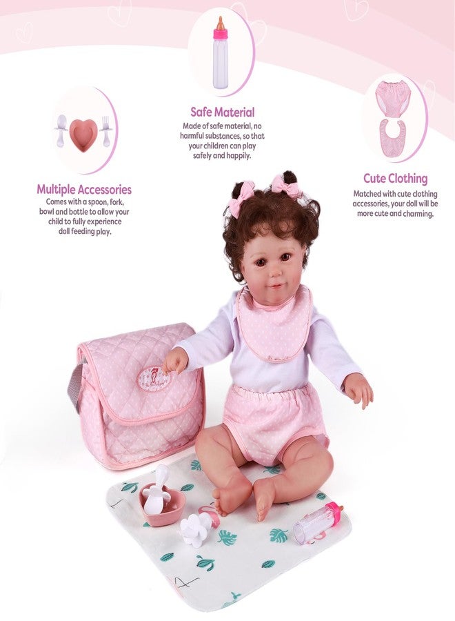 BABESIDE 8 Pcs Baby Doll Diaper Bag Set for 17-22 inch Dolls, Baby Doll Feeding Accessories with Disappearing Milk Toy Baby Bottle and Spoon Fork Bowl for Pretend Play Toys, Pink - Image 2